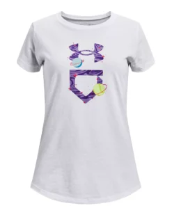 Under Armour Girls' Softball Galaxy Fill Short Sleeve T-Shirt -Rawlings Sport Gears Store 1370714 100 White FRT