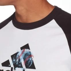 Adidas Men's Triple Stripe Graphic ¾ Sleeve Baseball Shirt 10 Adidas Men's Triple Stripe Graphic ¾ Sleeve Baseball Shirt -Rawlings Sport Gears Store MBA11028 BlackFrozenRopeLogo MODDET alt1